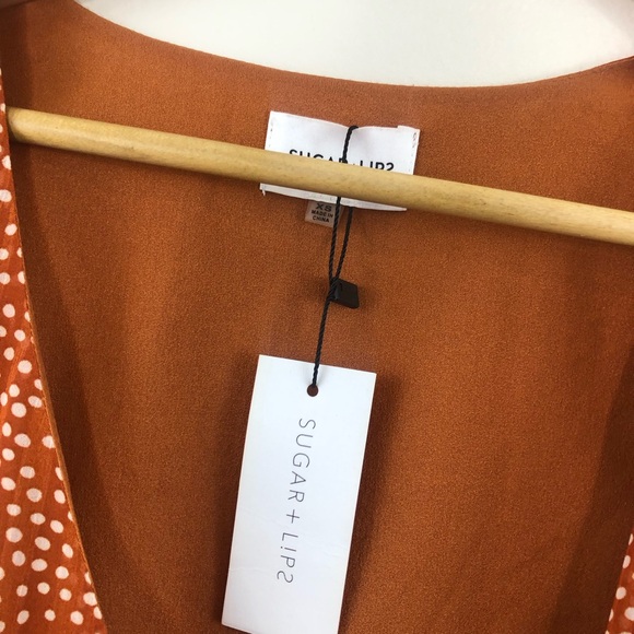 NWT Sugar lips Burnt orange white polka dot wrap dress size xs - Picture 4 of 14
